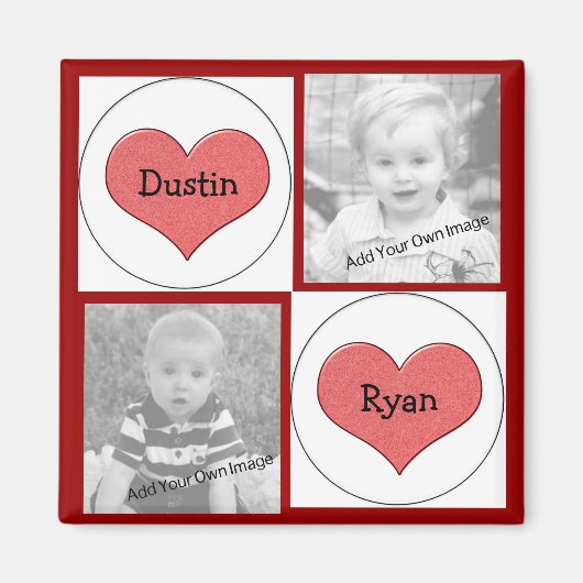Voeg uw info, rode harten foto magneet (Voorkant)