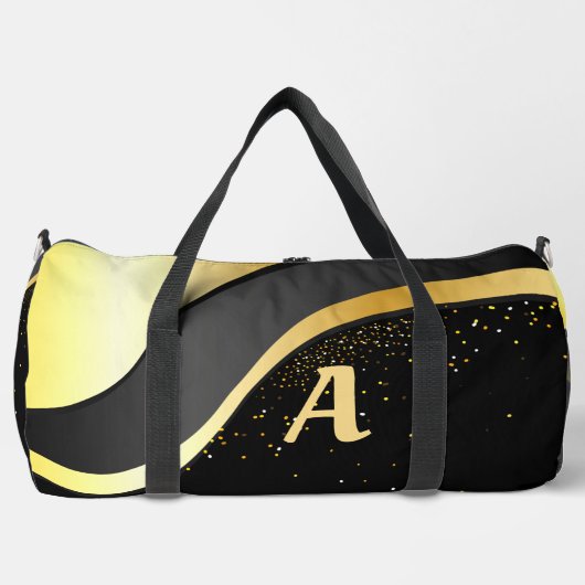 Voeg uw Initiaal, gouden lint ontwerp op zwart toe Plunjezak (Voorkant)