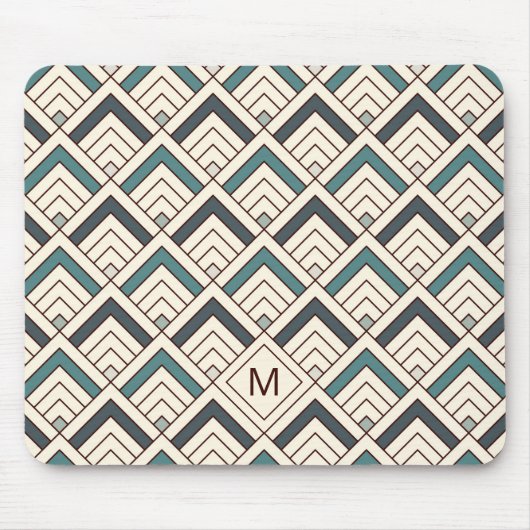 Voeg uw Initiaal toe | Blauwgroen geometrisch patr Muismat (Voorkant)