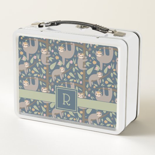 Voeg uw Initiaal toe | Cute Floral Sloth Pattern (Achterkant)