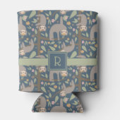 Voeg uw Initiaal toe | Cute Floral Sloth Pattern Blikjeskoeler (Achterkant)