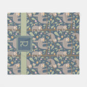 Voeg uw Initiaal toe | Cute Floral Sloth Pattern Fleece Deken (Voorkant (Horizontaal))