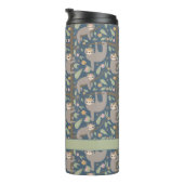 Voeg uw Initiaal toe | Cute Floral Sloth Pattern Thermosbeker (Geroteerd rechts)
