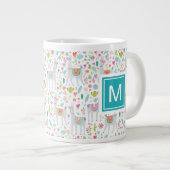 Voeg uw Initiaal toe | Cute Pastel Llama Pattern Grote Koffiekop (Voorkant rechts)