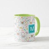 Voeg uw Initiaal toe | Cute Pastel Llama Pattern Mok (Voorkant rechts)