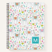 Voeg uw Initiaal toe | Cute Pastel Llama Pattern Notitieboek (Voorkant)