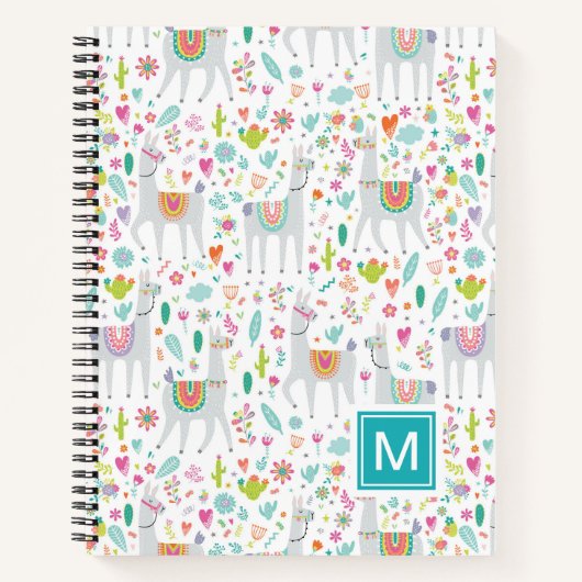 Voeg uw Initiaal toe | Cute Pastel Llama Pattern Notitieboek (Voorkant)