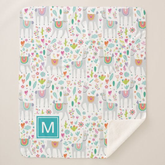 Voeg uw Initiaal toe | Cute Pastel Llama Pattern Sherpa Deken (Voorkant)