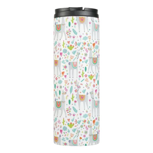 Voeg uw Initiaal toe | Cute Pastel Llama Pattern Thermosbeker (Achterkant)