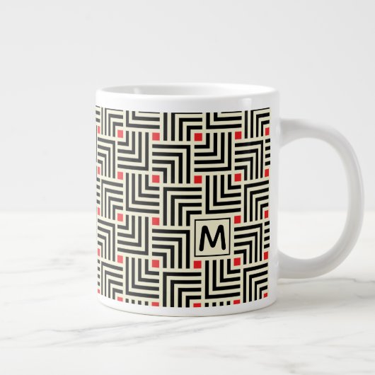 Voeg uw Initiaal toe | Geometrisch lijnpatroon Grote Koffiekop (Rechts)