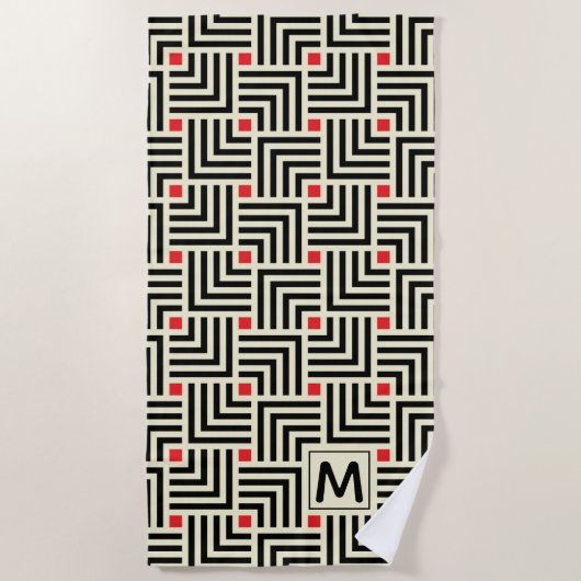 Voeg uw Initiaal toe | Geometrisch lijnpatroon Strandlaken (Voorkant)