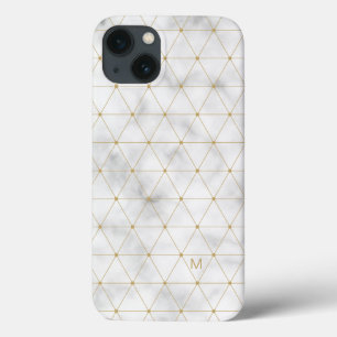 Voeg uw Initiaal toe   Goudgeometrische witte marm Case-Mate iPhone Case