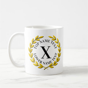 Voeg uw initiële naam of tekst Gouden krans X Y Z Koffiemok