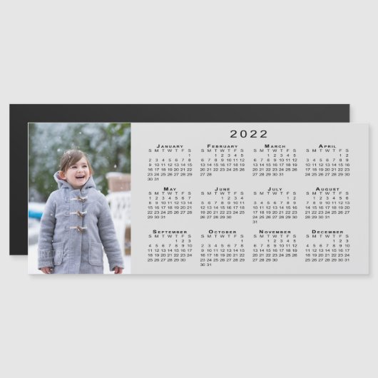 Voeg Uw Kalender van de Foto 2022 op Gray Magnet t (Voorkant / Achterkant)