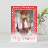 Voeg uw kerstfoto Rood Rand White Bokeh toe Feestdagenkaart (Staand voorkant)