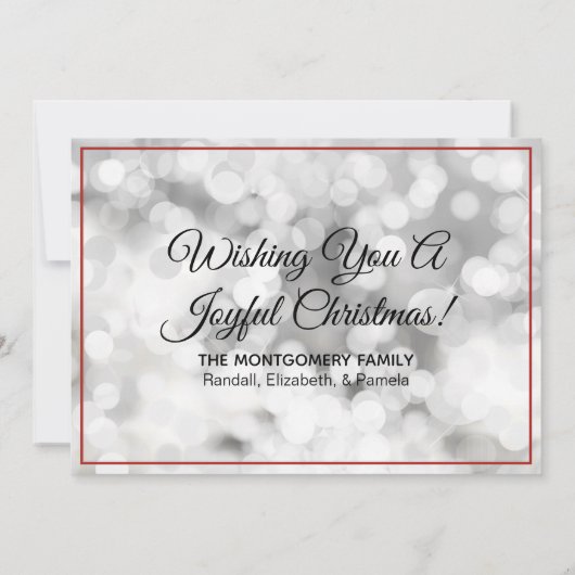 Voeg uw kerstfoto Rood Rand White Bokeh toe Feestdagenkaart (Achterkant)