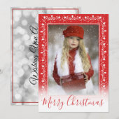 Voeg uw kerstfoto Rood Rand White Bokeh toe Feestdagenkaart (Voorkant / Achterkant)