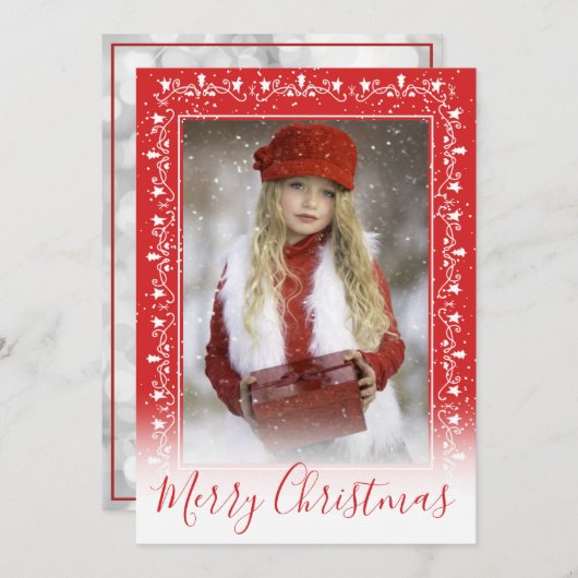 Voeg uw kerstfoto Rood Rand White Bokeh toe Feestdagenkaart (Voorkant / Achterkant)