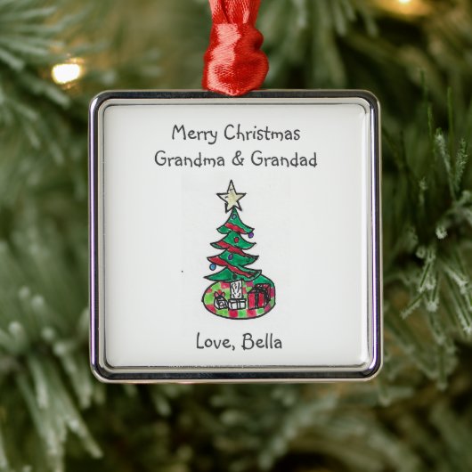 Voeg uw kind kunstwerk grootouders kerst metalen ornament (Boom)