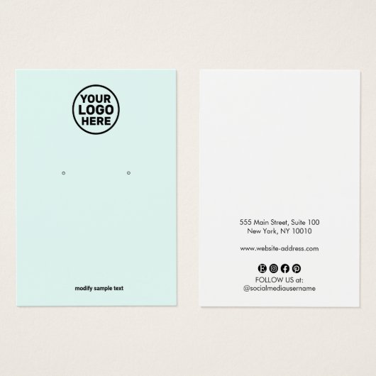 Voeg uw Logo Aqua Blue Earring Display Kaart toe (Voorkant /achterkant)