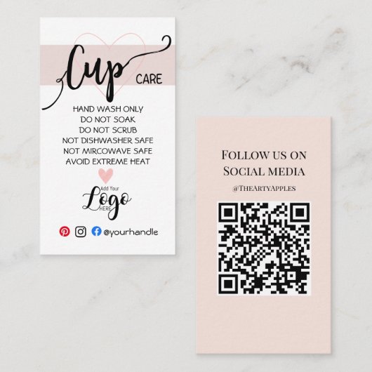 VOEG UW LOGO bekertje CARE vinyl business blush TO Visitekaartje (Voorkant / Achterkant)