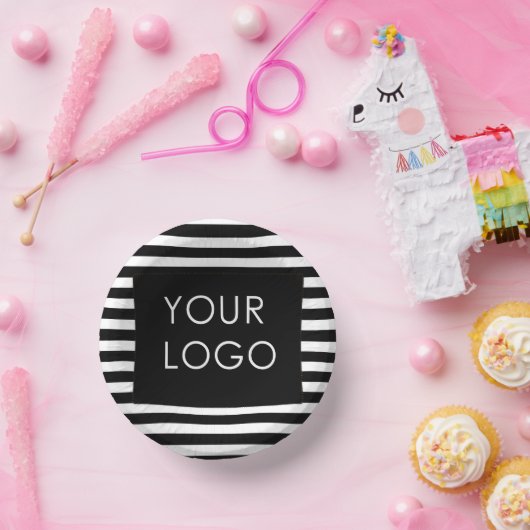 Voeg uw Logo Business Black Stripe toe Papieren Kommen (Feest)