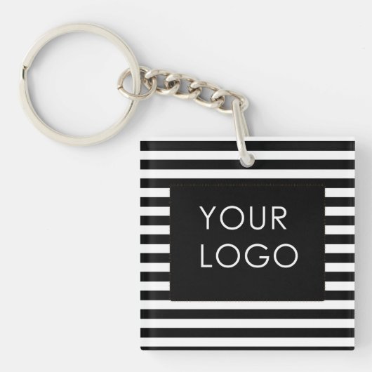Voeg uw Logo Business Black Stripe toe Sleutelhanger (voorkant)