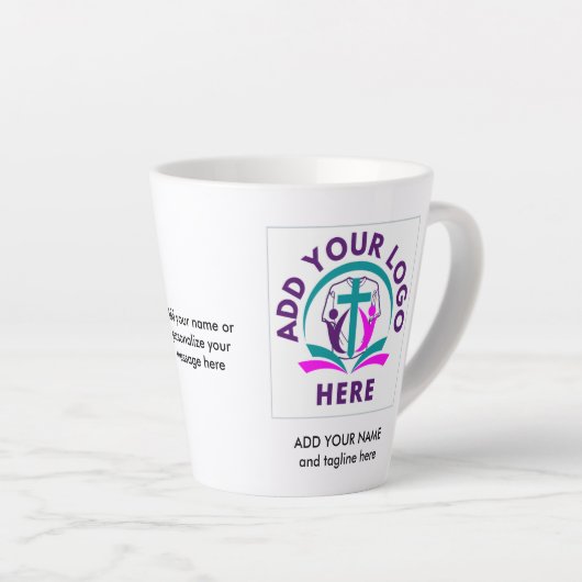 VOEG UW LOGO Business Church Merchandise TOE Latte Mok (Rechterhoek)