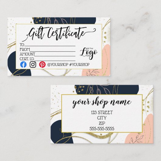 VOEG UW LOGO Business gift certificaatmarketing TO Visitekaartje (Voorkant / Achterkant)