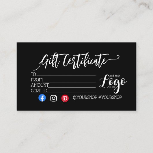 VOEG UW LOGO Business gift certificaatmarketing TO Visitekaartje (Voorkant)