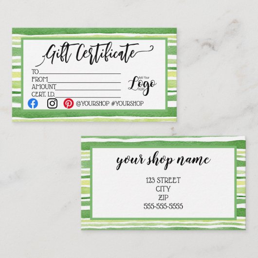 VOEG UW LOGO Business gift certificaatmarketing TO Visitekaartje (Voorkant / Achterkant)