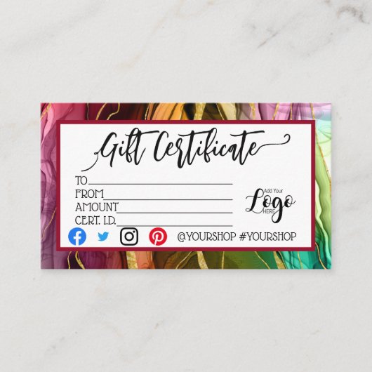 VOEG UW LOGO Business gift certificaatmarketing TO Visitekaartje (Voorkant)