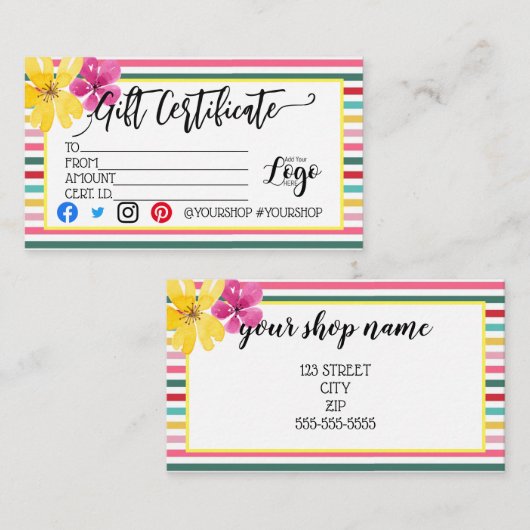 VOEG UW LOGO Business gift certificaatmarketing TO Visitekaartje (Voorkant / Achterkant)