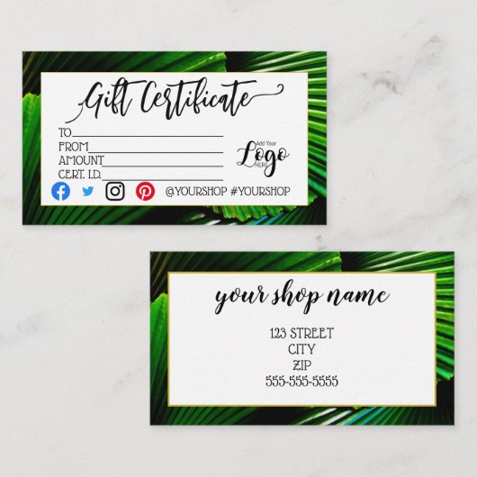 VOEG UW LOGO Business gift certificaatmarketing TO Visitekaartje (Voorkant / Achterkant)