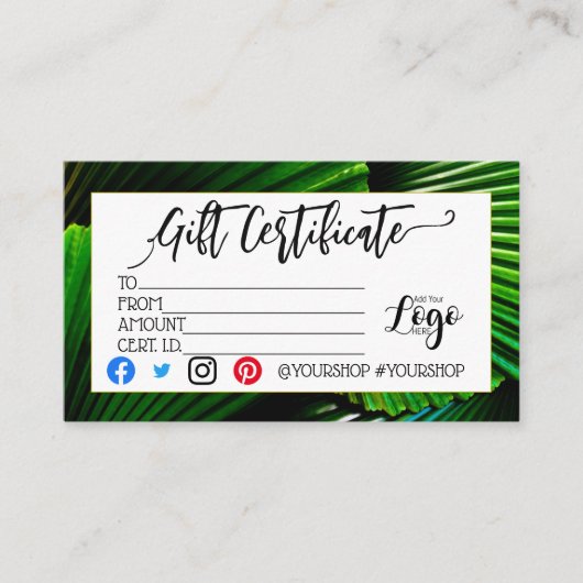 VOEG UW LOGO Business gift certificaatmarketing TO Visitekaartje (Voorkant)