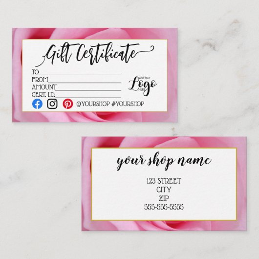 VOEG UW LOGO Business gift certificaatmarketing TO Visitekaartje (Voorkant / Achterkant)