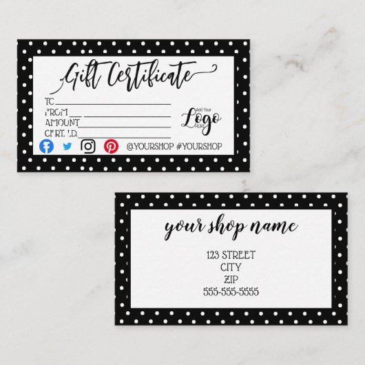 VOEG UW LOGO Business gift certificaatmarketing TO Visitekaartje (Voorkant / Achterkant)