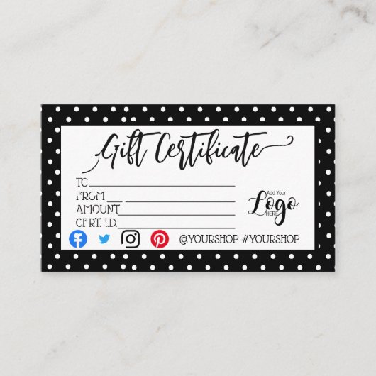 VOEG UW LOGO Business gift certificaatmarketing TO Visitekaartje (Voorkant)