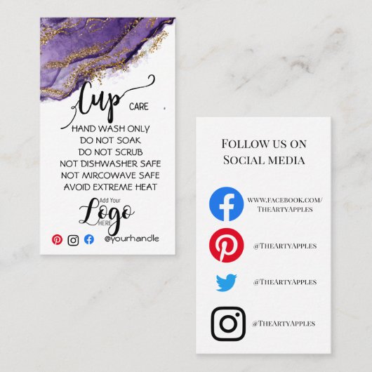 VOEG UW LOGO CARE CARDS vinyl business TOE Visitekaartje (Voorkant / Achterkant)