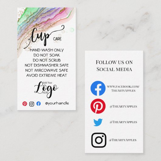 VOEG UW LOGO CARE CARDS vinyl business TOE Visitekaartje (Voorkant / Achterkant)