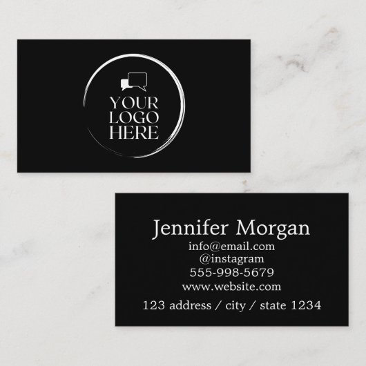 Voeg uw logo cirkel van aangepaste zwarte pagina t visitekaartje (Voorkant / Achterkant)