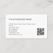 Voeg uw Logo Clean Black White Typography QR-code  Visitekaartje (Achterkant)