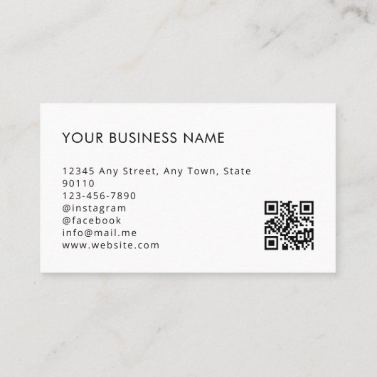 Voeg uw Logo Clean Black White Typography QR-code  Visitekaartje (Achterkant)