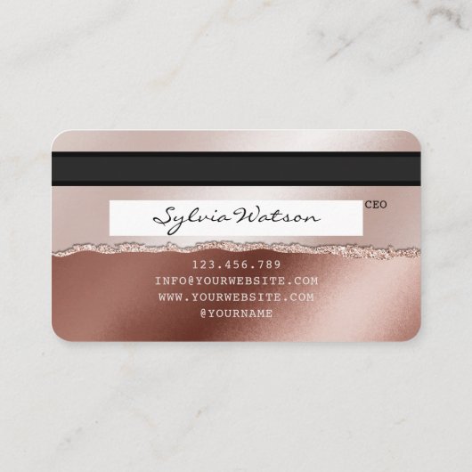 Voeg uw Logo Credit Kaart Roos Gold Glitter Drips Visitekaartje (Achterkant)