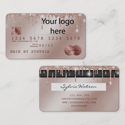 Voeg uw Logo Credit Kaart Styled Roos Gold Drips Visitekaartje (Voorkant / Achterkant)