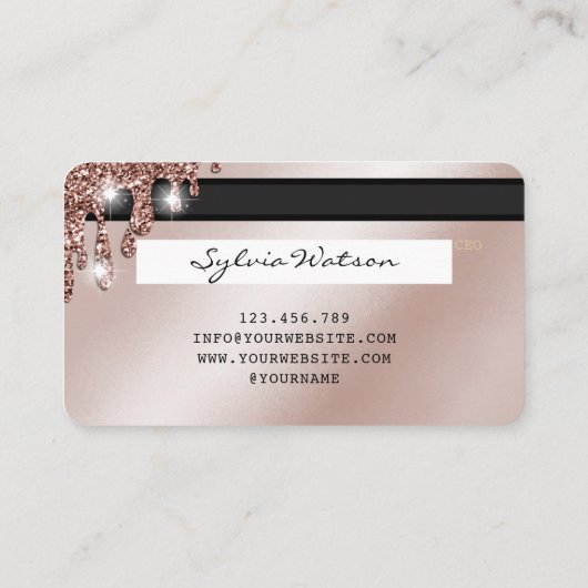 Voeg uw Logo Credit Kaart Styled Roos Gold Drips Visitekaartje (Achterkant)