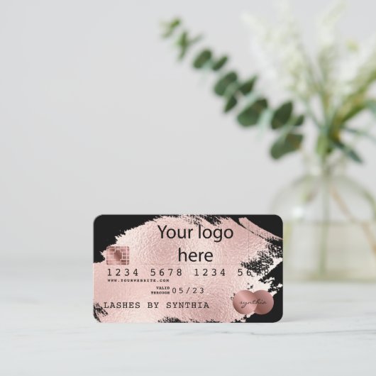 Voeg uw Logo Credit Kaart Styled Roos Gold Splash Visitekaartje (Staand voorkant)