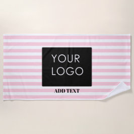 Voeg uw Logo Custom Business Pink Stripes toe Strandlaken