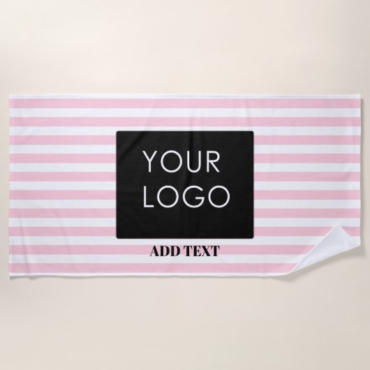 Voeg uw Logo Custom Business Pink Stripes toe Strandlaken (Voorkant)