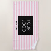 Voeg uw Logo Custom Business Pink Stripes toe Strandlaken (Voorkant)